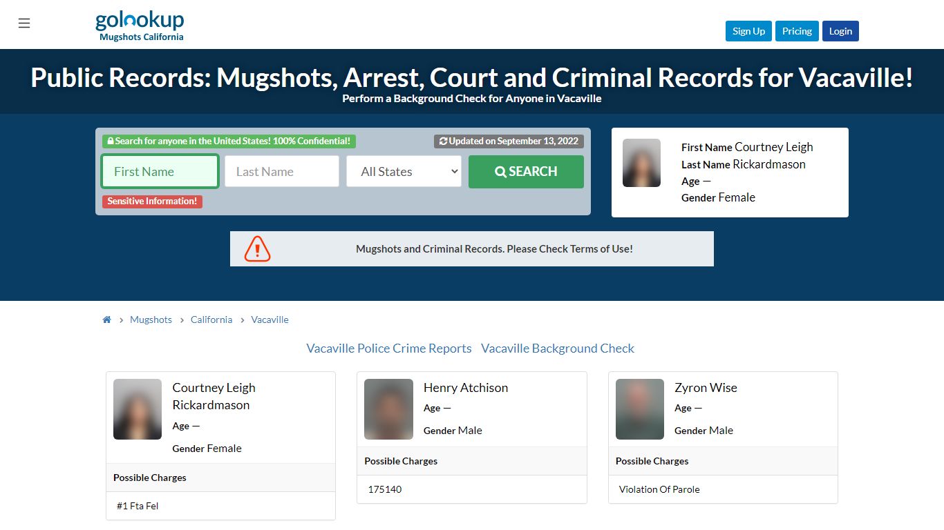 Mugshots Vacaville, Arrest Records Vacaville - golookup.com
