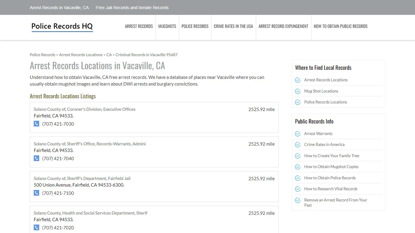 Arrest Records in Vacaville, CA - Free Jail Records and Inmate Records